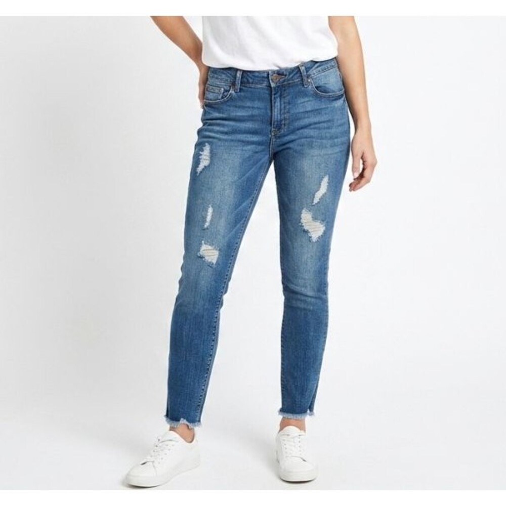 1822 Denim Butter Distressed Skinny Ankle Jeans Womens Sz 14 Raw Hem 32x27 Blue